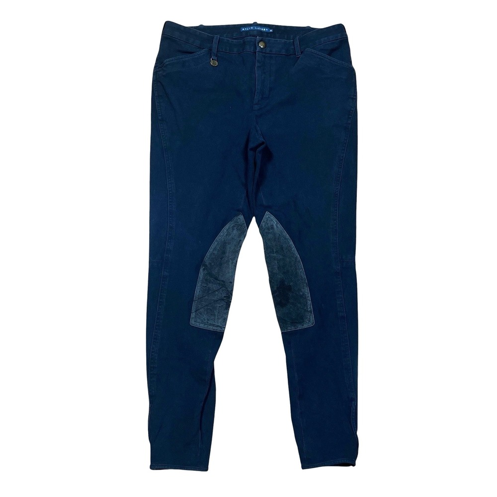 Ralph Lauren Navy Blue Equestrian Track Pants with Suede Knee Patches